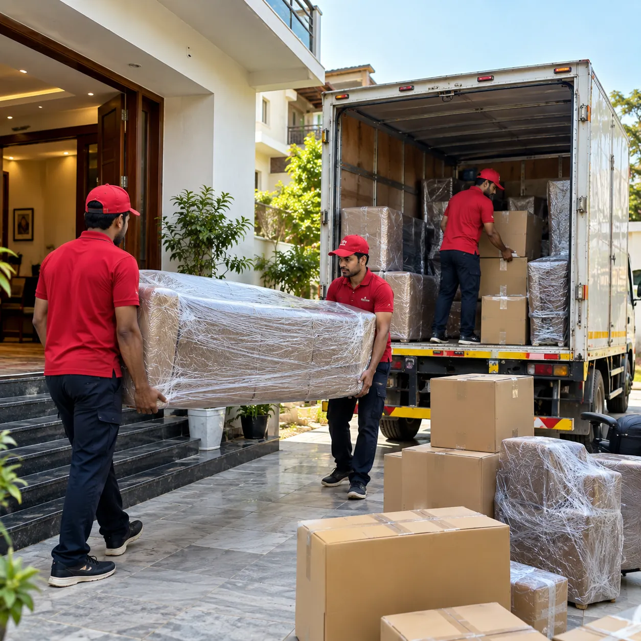 Our moving team with cartons and vehicles
